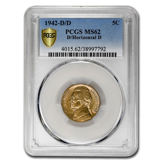 1942-D/D Jefferson Nickel MS-62 PCGS (D/Horizontal D) 1942-D/D Jefferson Nickel MS-62 PCGS (D/Horizontal D)